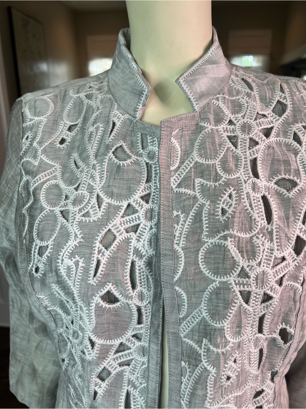 Chico's Silver-Gray Lace Front Open Jacket - Picture 10 of 14